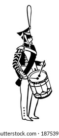 Vektorsilhouette des Armeetrommers auf weißem Hintergrund