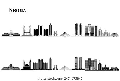 A vector silhouette art collection of Nigeria's iconic structures and buildings, showcasing diverse architectural marvels, perfect for cultural decor, educational materials, or urban design projects