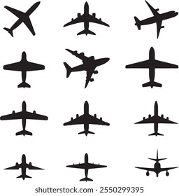 vector silhouette art icon of  a set of Aero planes on clear white background.