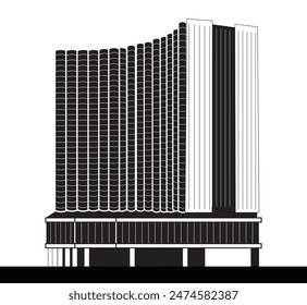 A vector silhouette art of WTC Tower Abuja, capturing its iconic architecture with clean lines and elegant design, perfect for modern decor or graphic projects