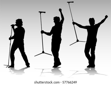 Vector silhouette of artists of hard rock. A live performance on stage