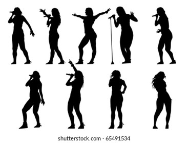 Vector silhouette of artists of hard rock. A live performance on stage