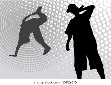 Vector silhouette of the artists of hip hop. A live performance on stage