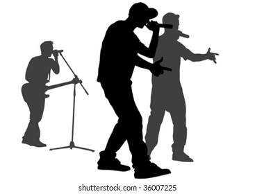 Vector silhouette of the artists of hip hop. A live performance on stage