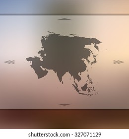 vector silhouette of asia map on blur background