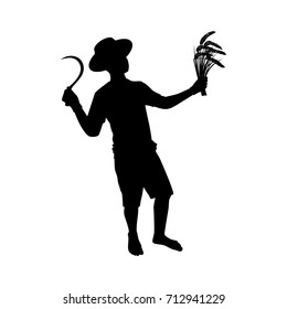 Vector silhouette of a asian farmer. Isolated vector on white background.