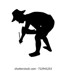 Vector silhouette of a asian farmer. Isolated vector on white background.