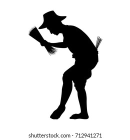 Vector silhouette of a asian farmer. Isolated vector on white background.