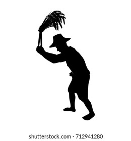 Vector silhouette of a asian farmer. Isolated vector on white background.