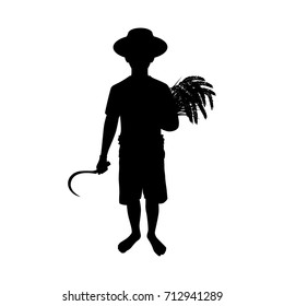 Vector silhouette of a asian farmer. Isolated vector on white background.