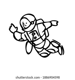 Vector silhouette of an astronaut. Black linear pattern on a white background. Doodle style