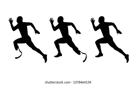 Vector silhouette of athlete runner disabled amputee and without disabled