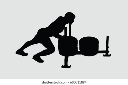 vector silhouette of athlete with a sled