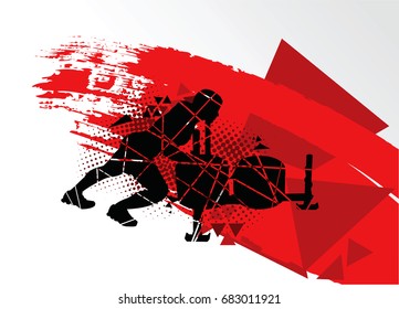 vector silhouette of athlete with a sled