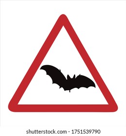 Vector silhouette of attention mark with bat on white background. Symbol of danger.