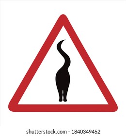Vector silhouette of attention mark with cat on white background. Symbol of home animals.