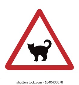Vector silhouette of attention mark with cat on white background. Symbol of home animals.