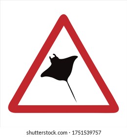 Vector silhouette of attention mark with manta on white background. Symbol of danger.