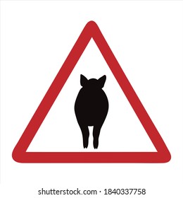 Vektorsilhouette der Aufmerksamkeitsmarke mit Schwein auf weißem Hintergrund. Symbol der Nutztiere.