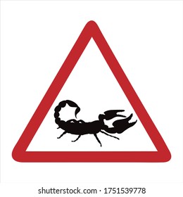 Vector silhouette of attention mark with scorpion on white background. Symbol of danger.