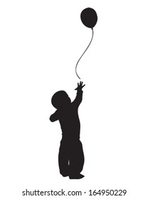 vector silhouette of a baby boy reaching for a balloon