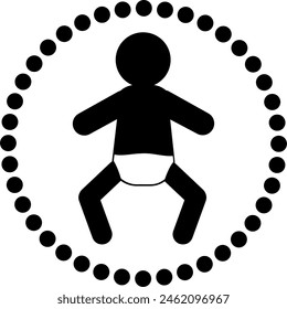 Vector silhouette - Baby framed in circle with dots - Design Element