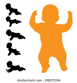 Vector silhouette of baby on a white background. 