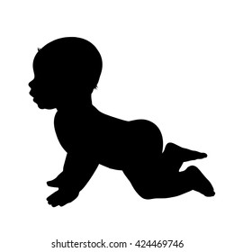 Vector silhouette of baby on white background.