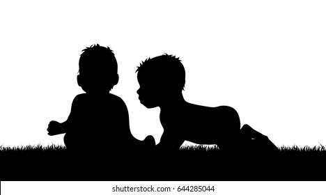 Vector silhouette of baby on white background.