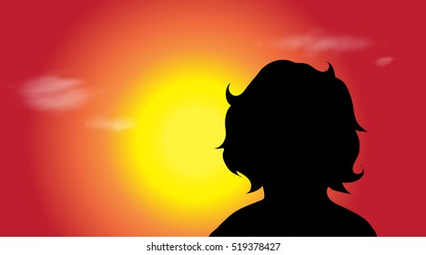 Vector silhouette of a baby at sunset.