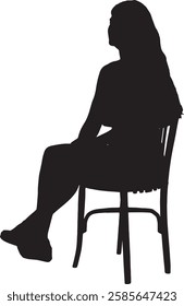 vector; silhouette back side view of a girl sitting on chair