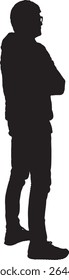 Vector; silhouette of a back side view of a man standing, arms crossed