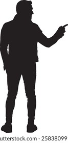 vector; silhouette; back view of a cool man pointing