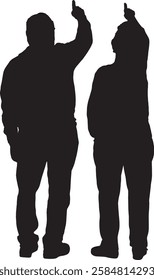 vector; silhouette; back view of a couple pointing up