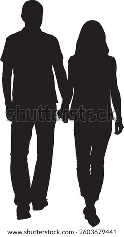 vector; silhouette back view of a couple walking and holding hand