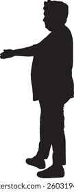 Vector silhouette of back view of a crouching senior woman pointing with finger on the ground