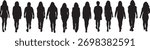 vector, silhouette of back view of group of women walking 
