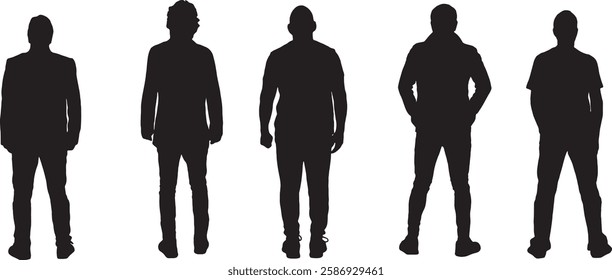 vector; silhouette of back view of group of man standing