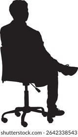 vector; silhouette of a back view of a man sitting on chair cross-legged