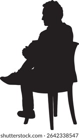vector; silhouette of a back view of a man sitting on chair cross-legged