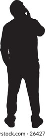Vector; silhouette of a back view of a man with a pensive expression looking up