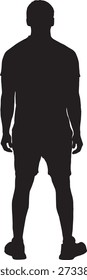Vector, silueta de una vista trasera de un hombre de pie ropa de verano 