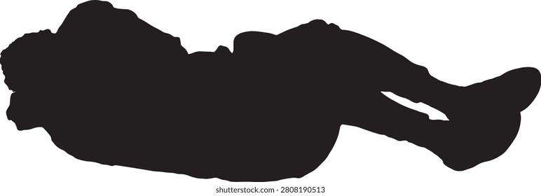 vector, silhouette of back view of a man lying on the floor in the fetal position