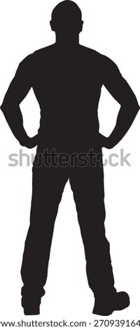 vector, silhouette of back view of a man standing amrs akimbo and looking up