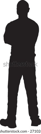vector, silhouette of  back view of a man standing looking up and arms crossed