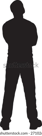 vector, silhouette of  back view of a man standing looking up and arms crossed