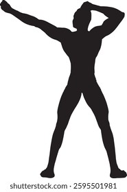 Vector; silueta de la vista posterior del hombre muscular que posa