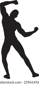 Vector; silueta de la vista posterior del hombre muscular que posa