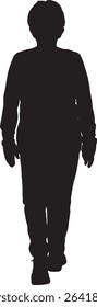 vector; silhouette of a back view of a senior women walking