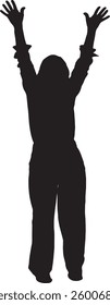vector; silhouette of back view of a standing woman arms raised